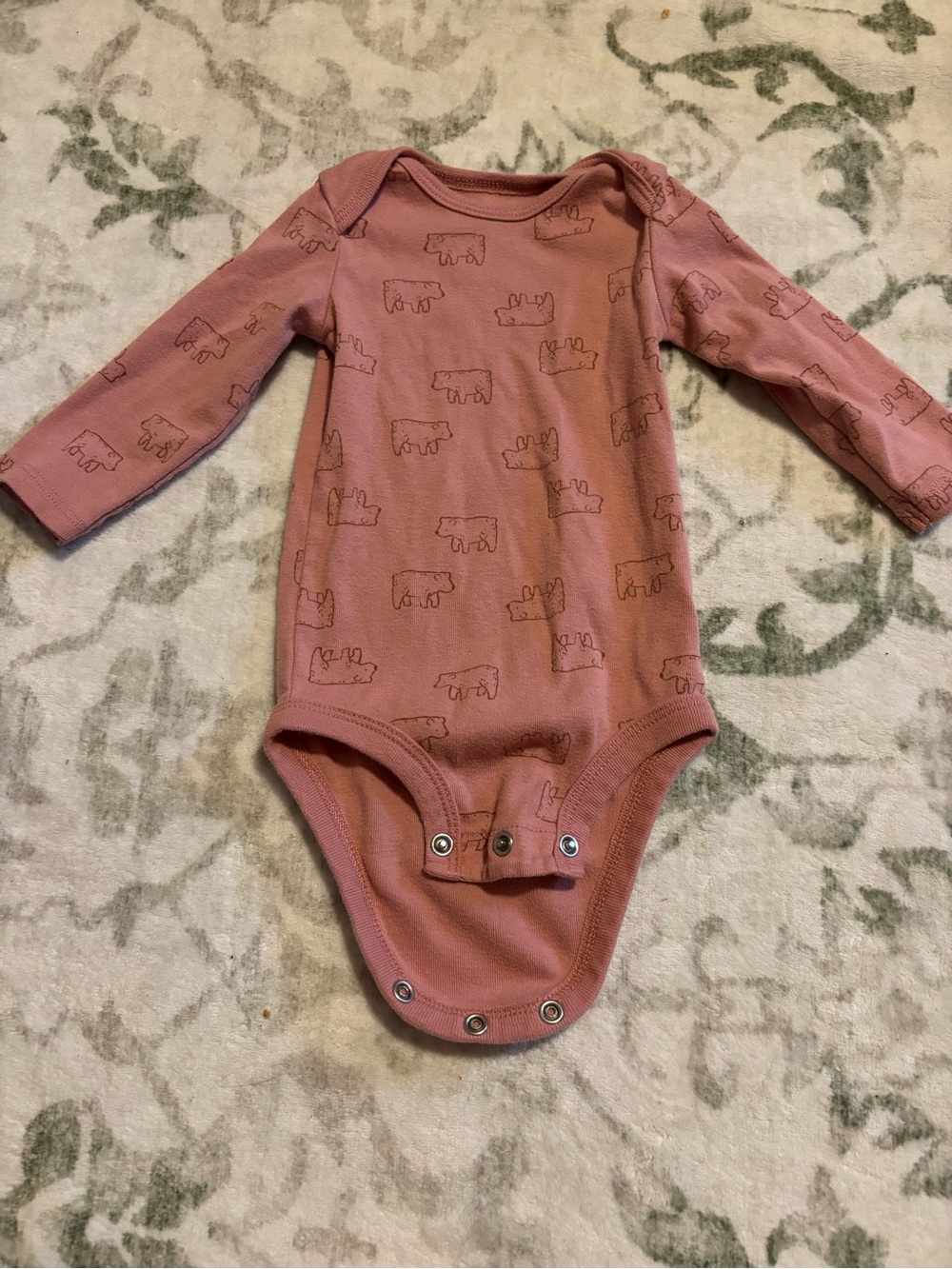 Carter's pink Bear Print Long-Sleeve One-Piece Bodysuit